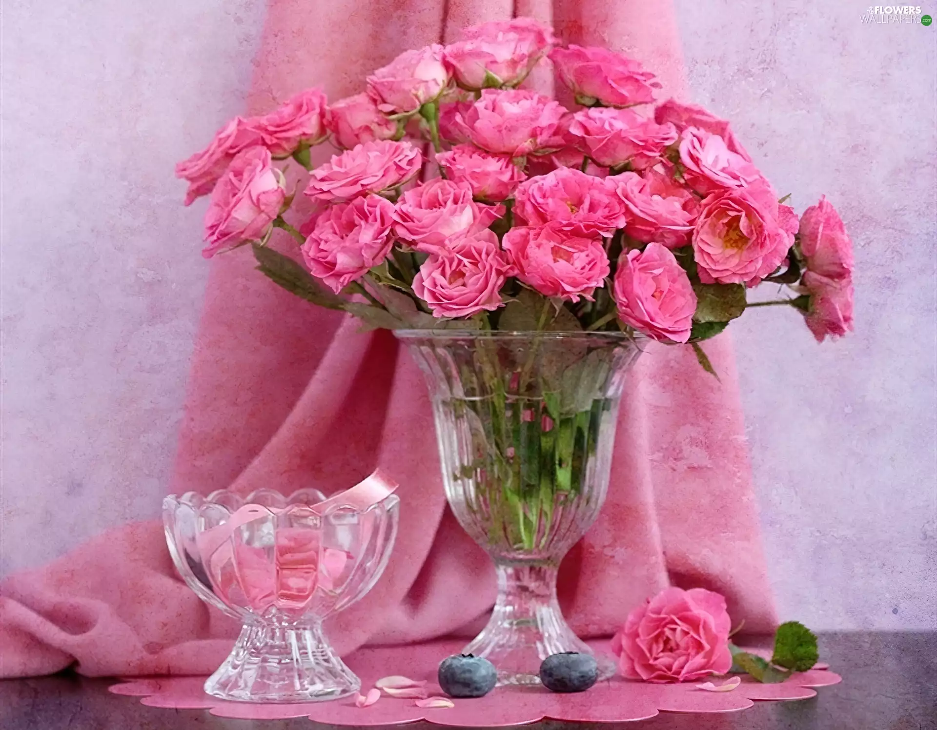 roses, glass, Vase
