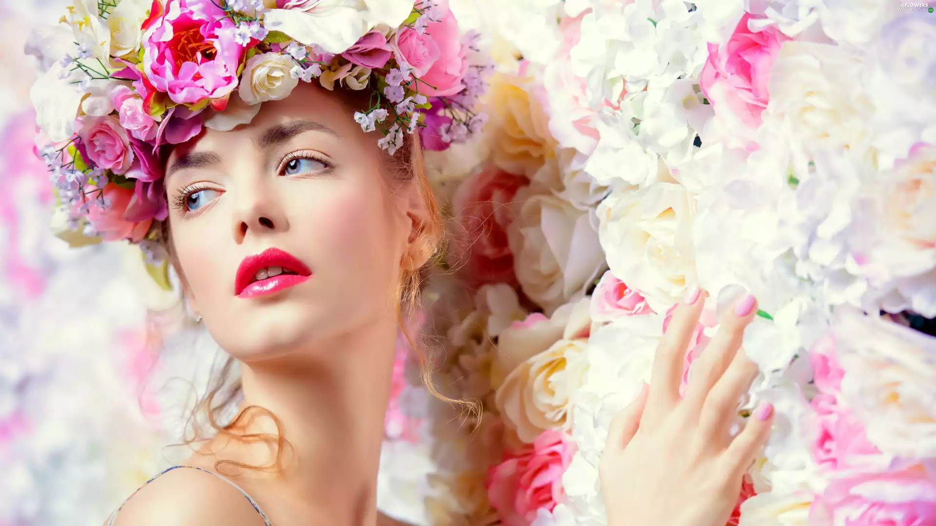 roses, Women, wreath