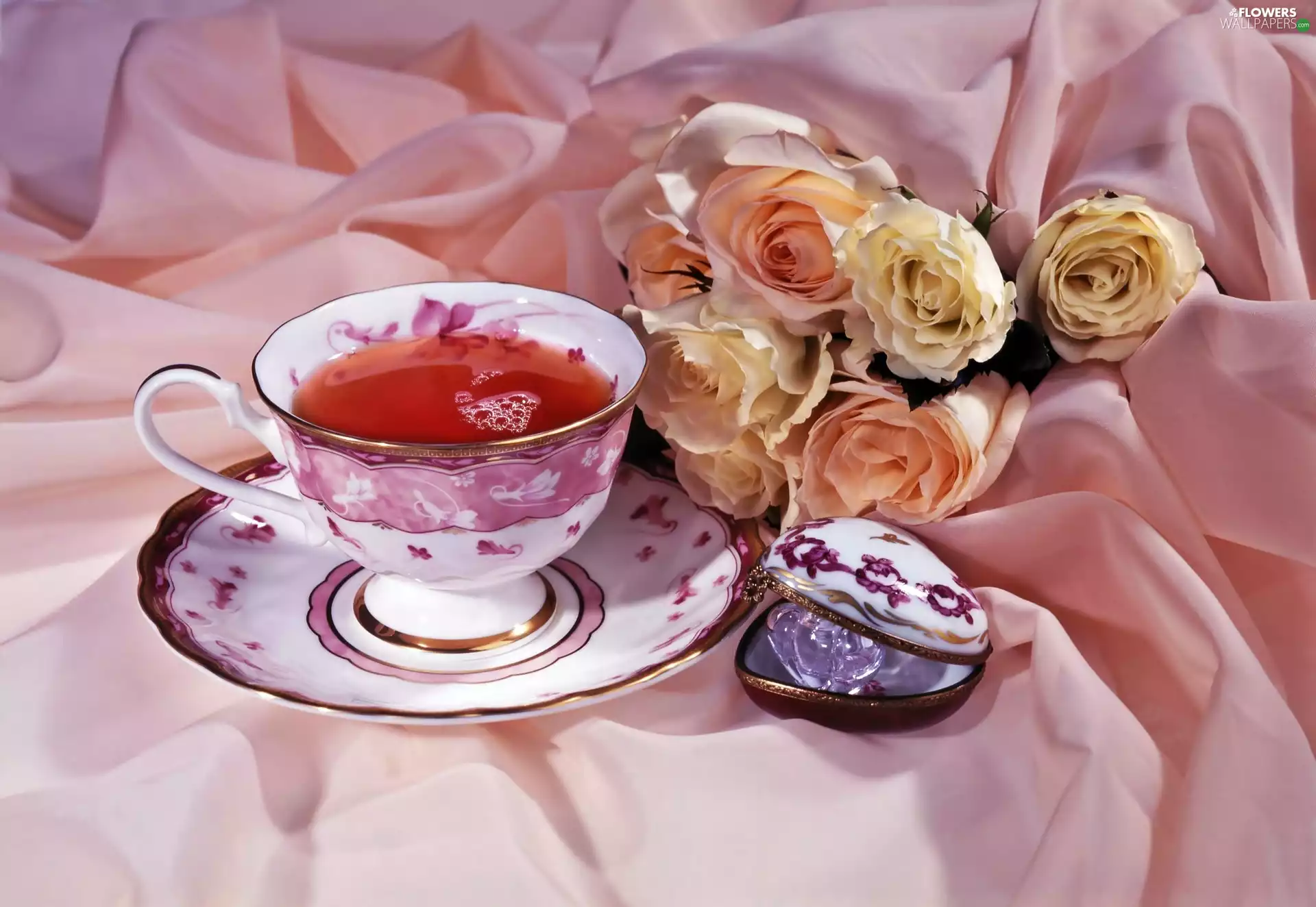 bouquet, tea, china, rouge