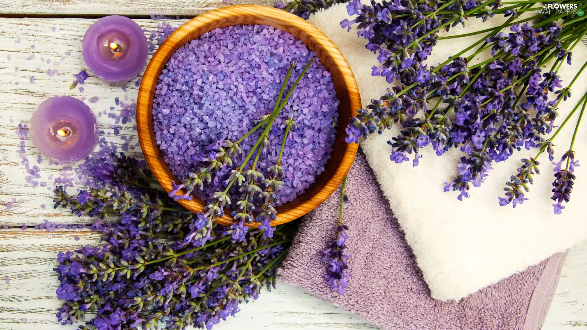 bowl, Narrow-Leaf Lavender, Towel, Spa, Candles, salt