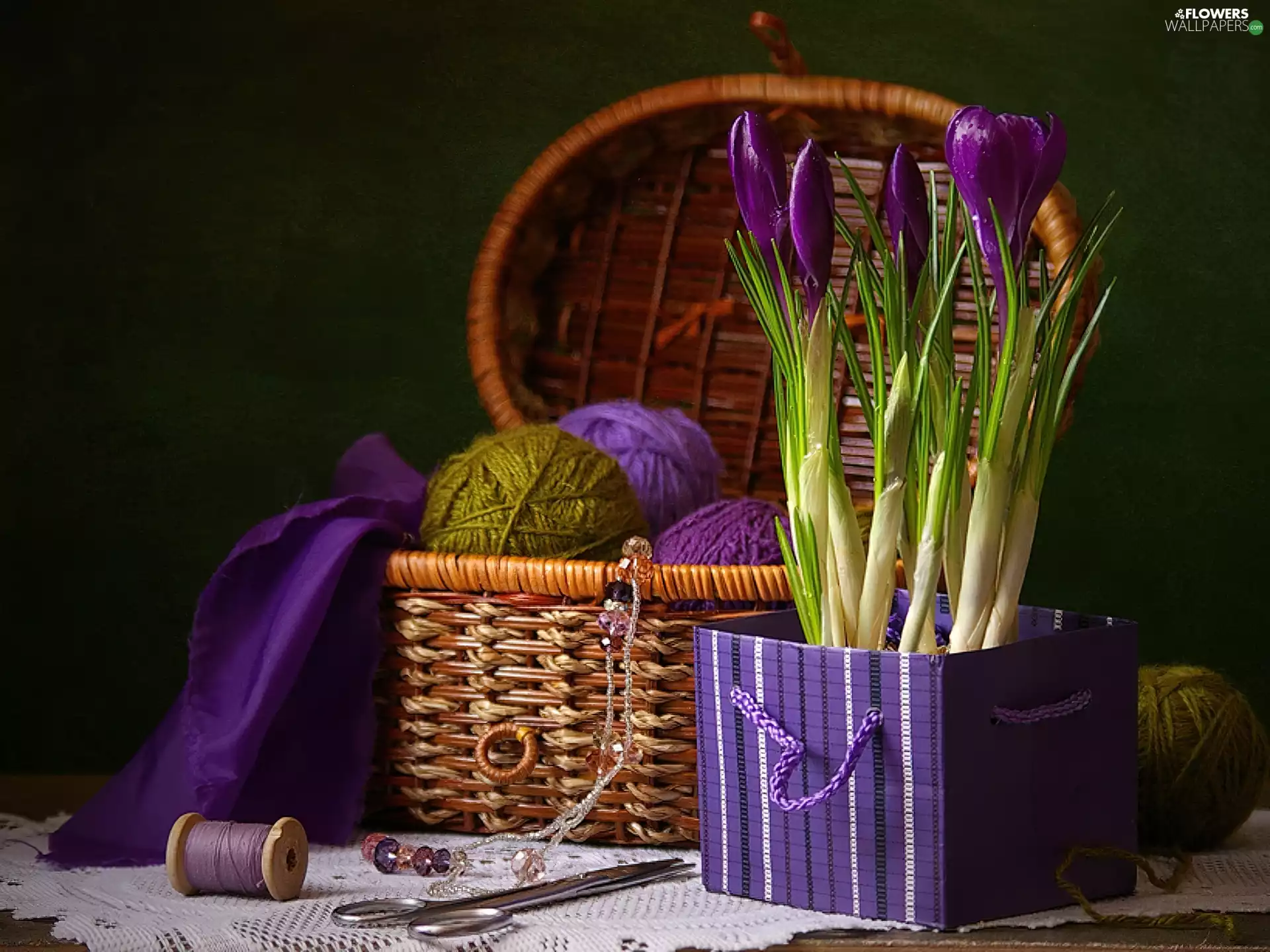 sewing, crocuses, accessories, Do, composition