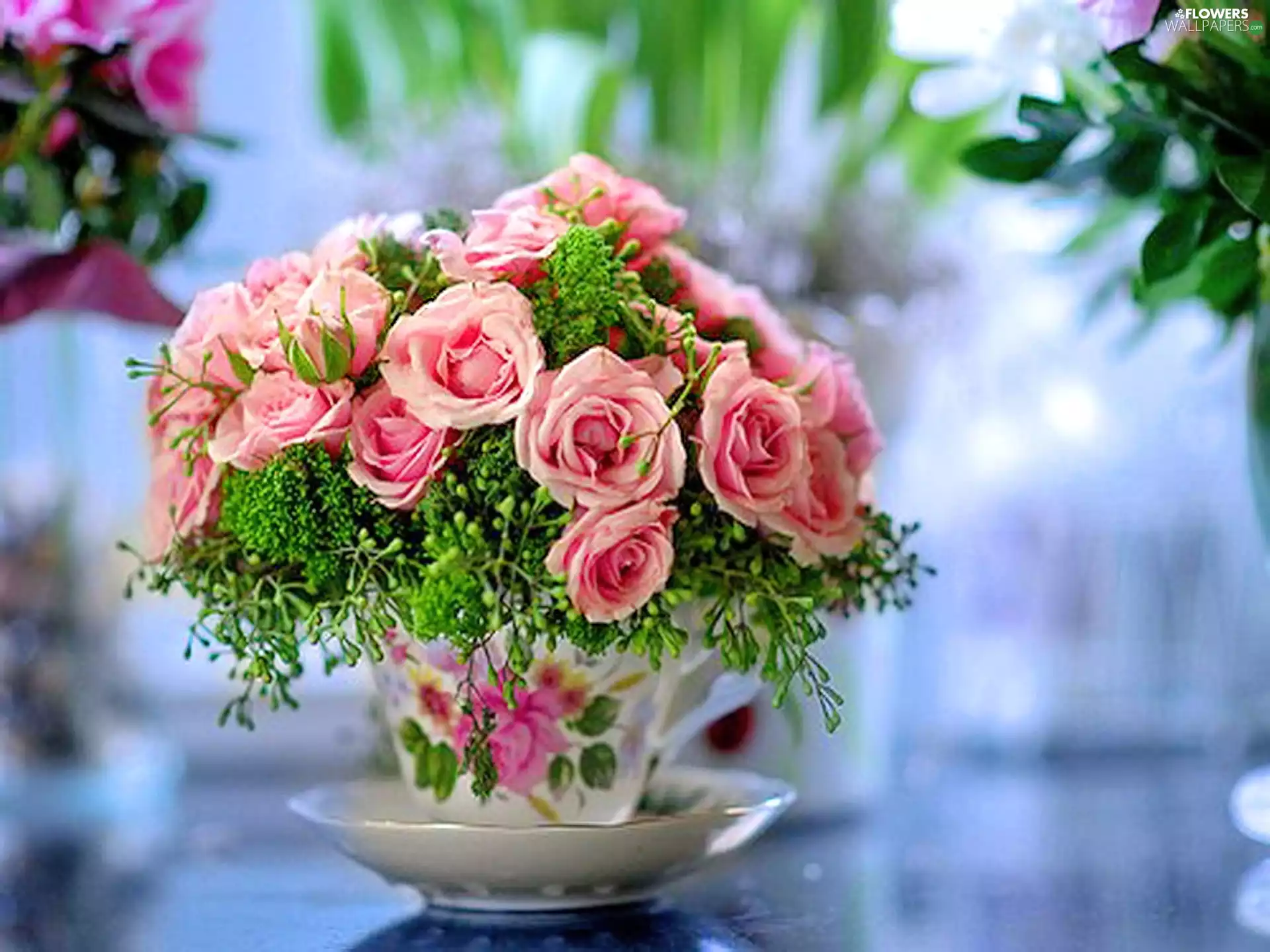roses, cup, small bunch