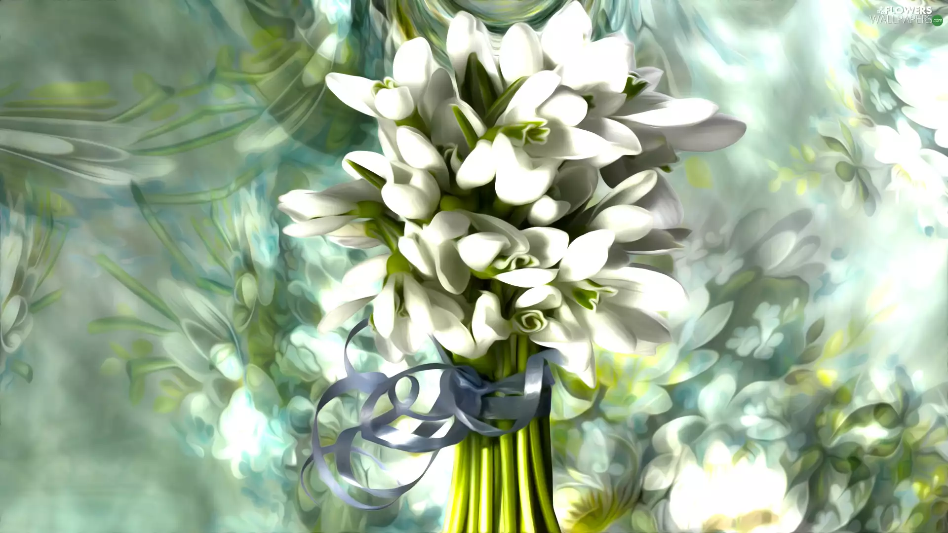 Flowers, bouquet, graphics, snowdrops