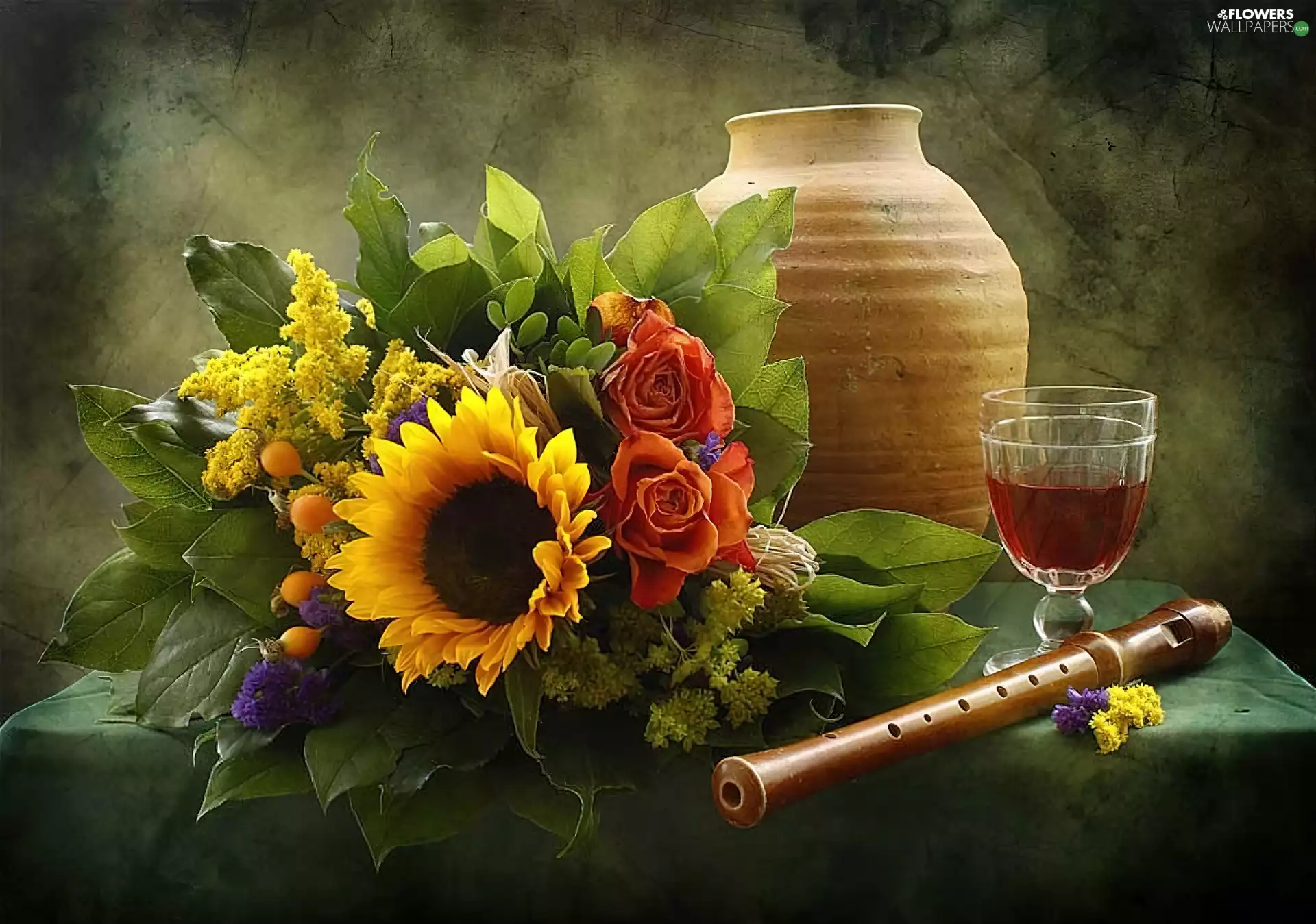 Flowers, decorated, flute, Sunflower