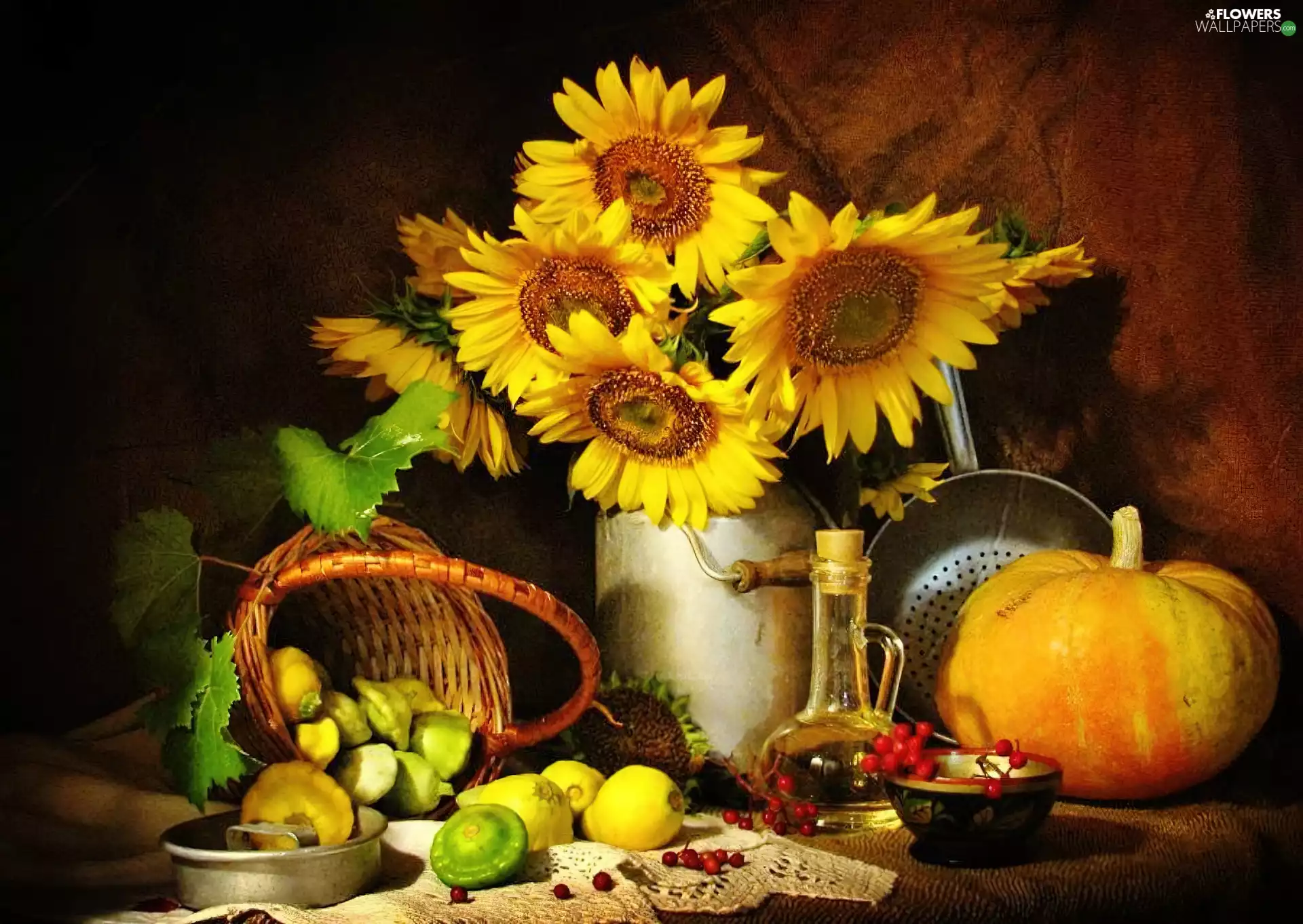 pumpkin, Flowers, Nice sunflowers