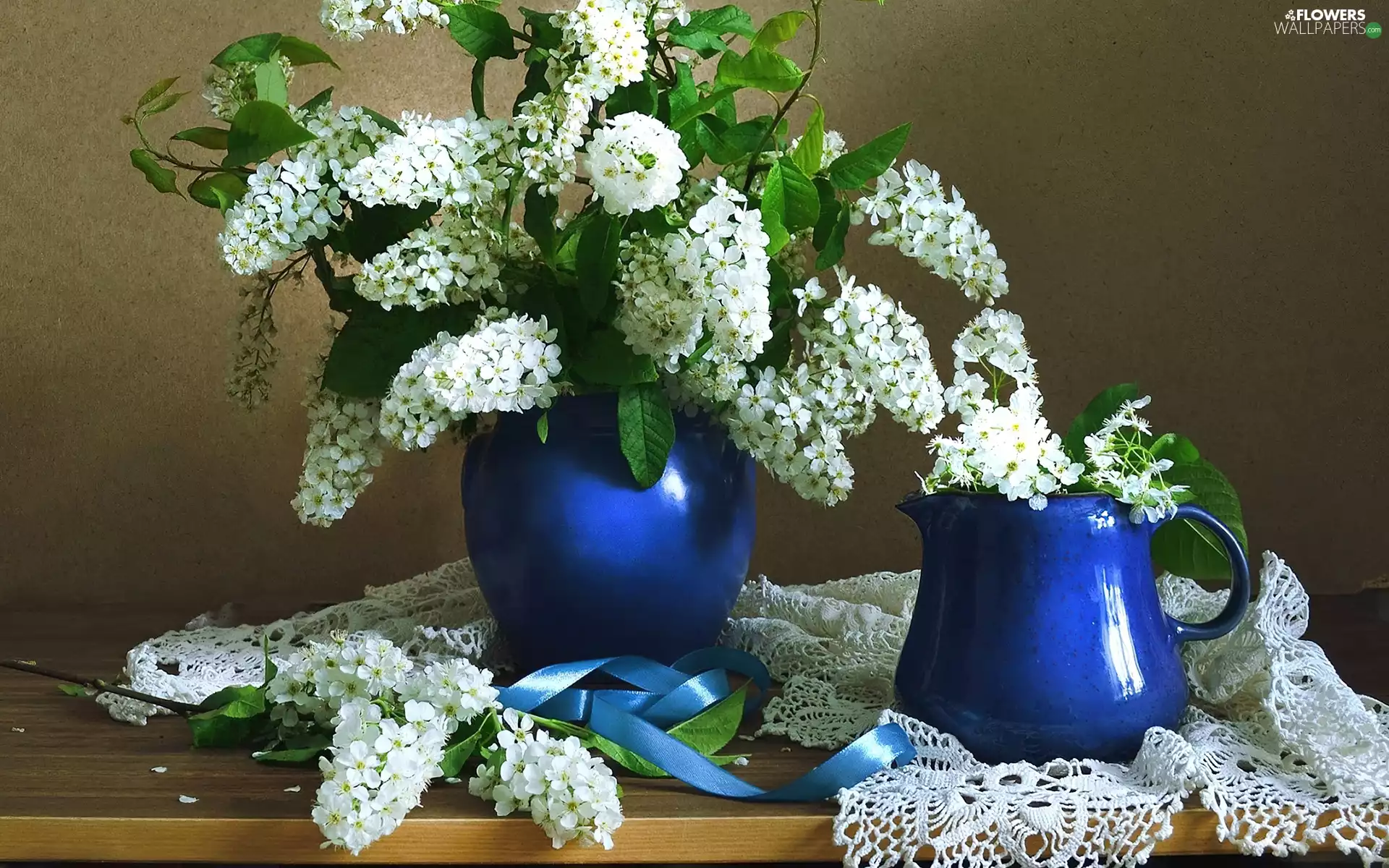 flowers, composition, creamers, tablecloth, navy blue, bouquet