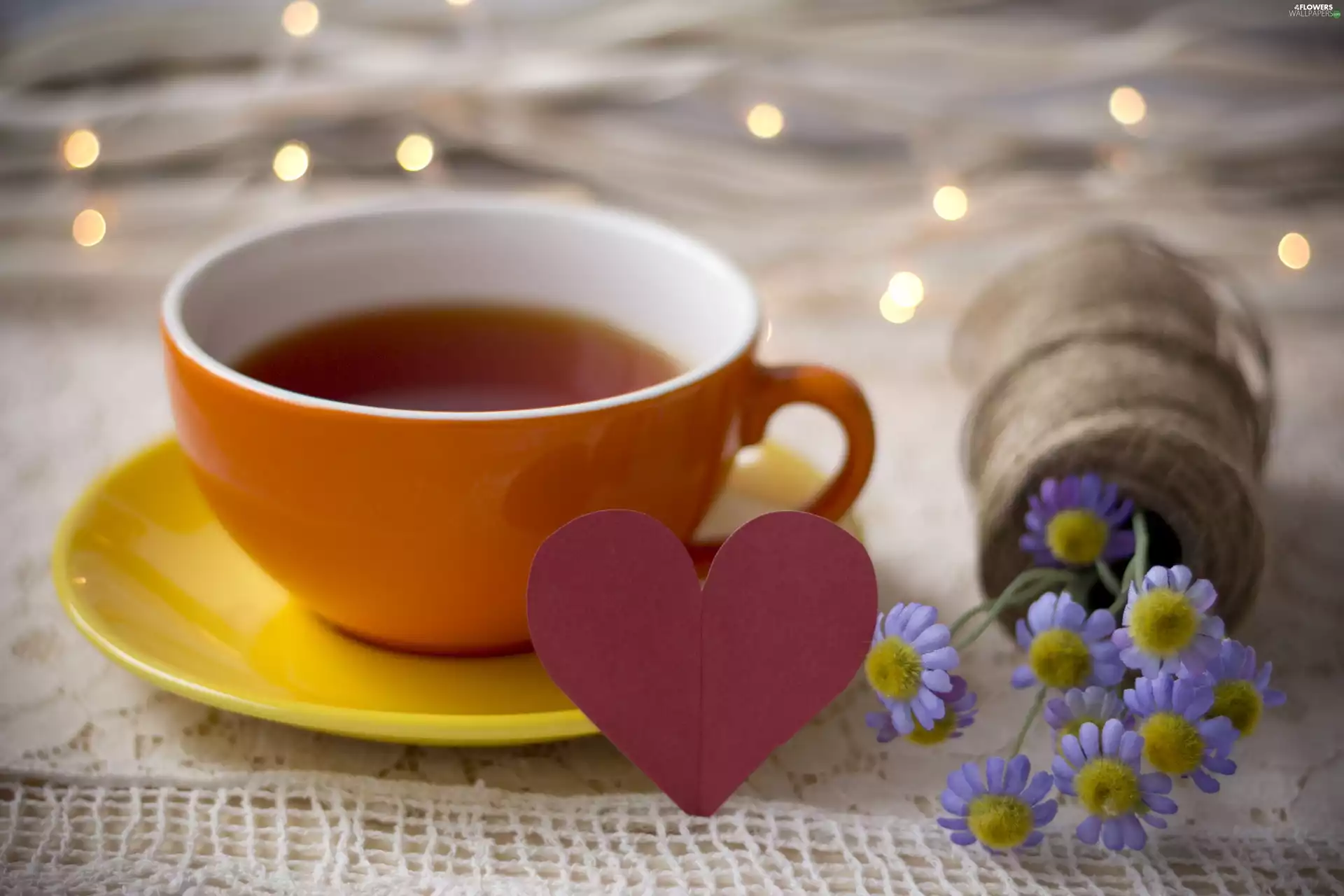 small bunch, composition, tea, Heart teddybear, cup