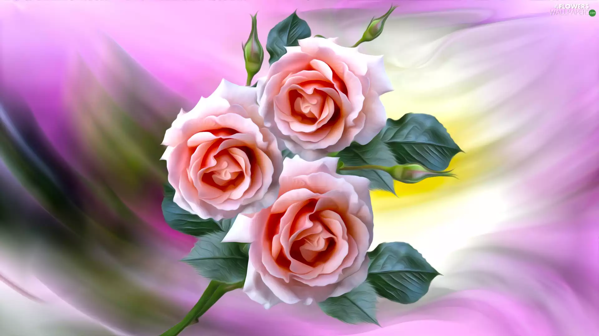 graphics, Colorful Background, Three, roses, Flowers