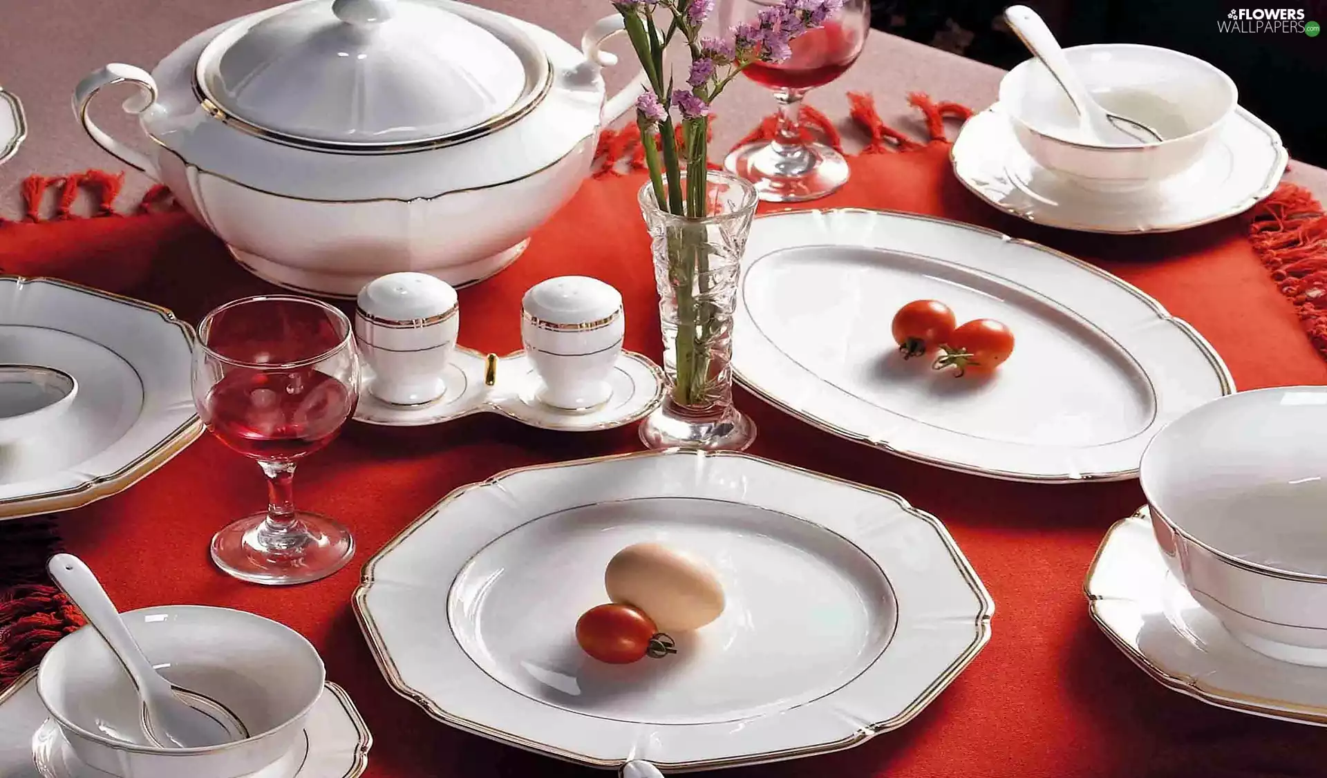 bouquet, eggs, service, tomatoes, Wine, flowers, porcelain