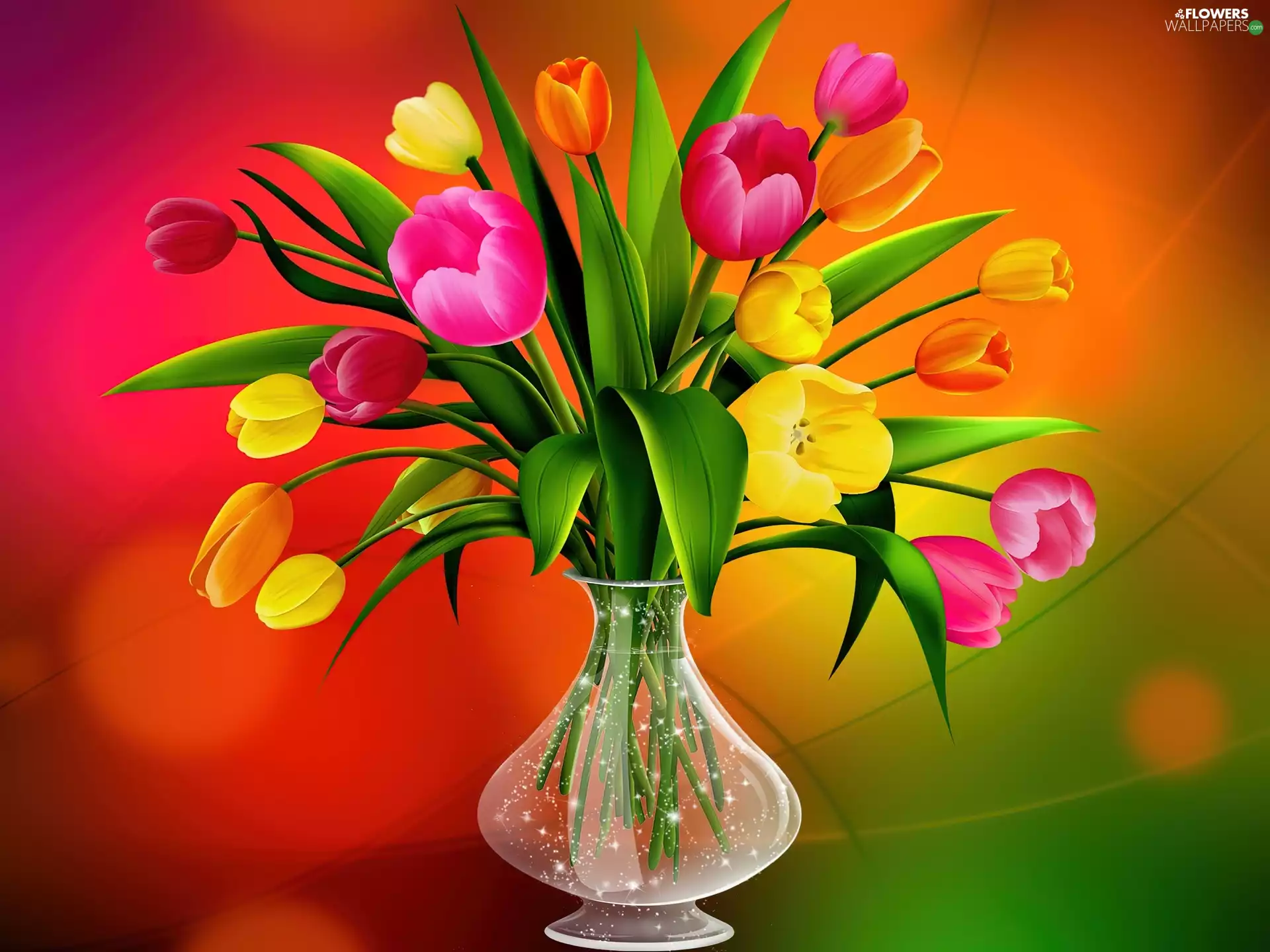 bouquet, Vase, Art, tulips