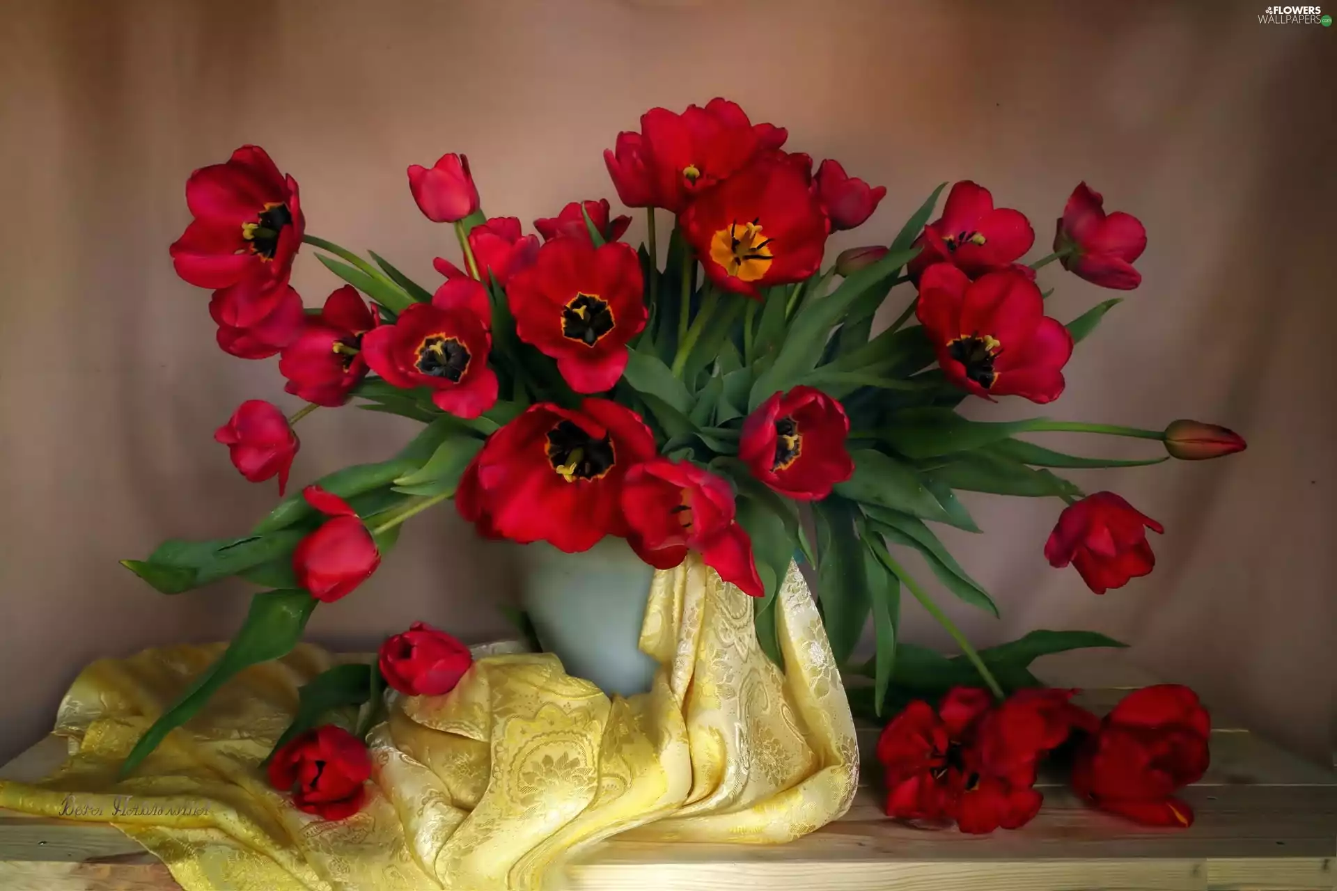 bouquet, bowl, composition, Tulips