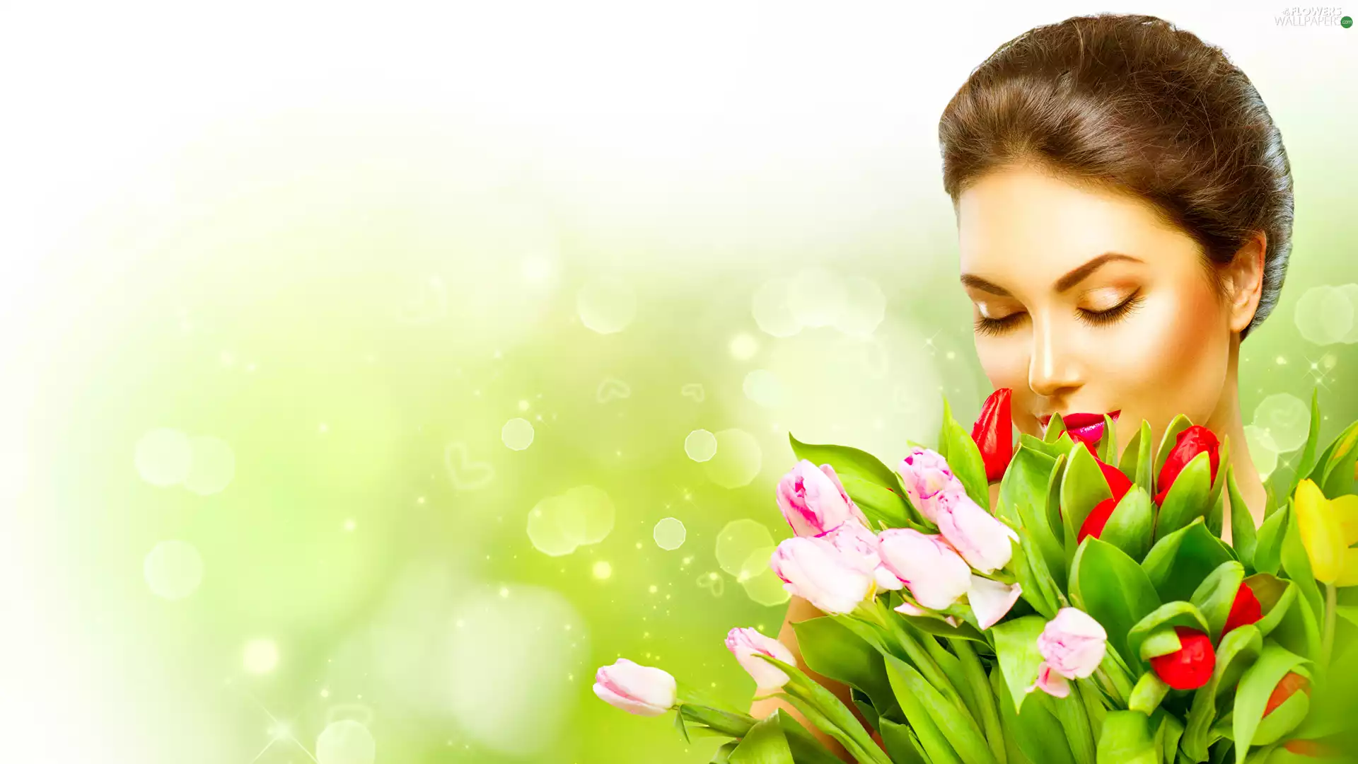 Tulips, Women, bouquet
