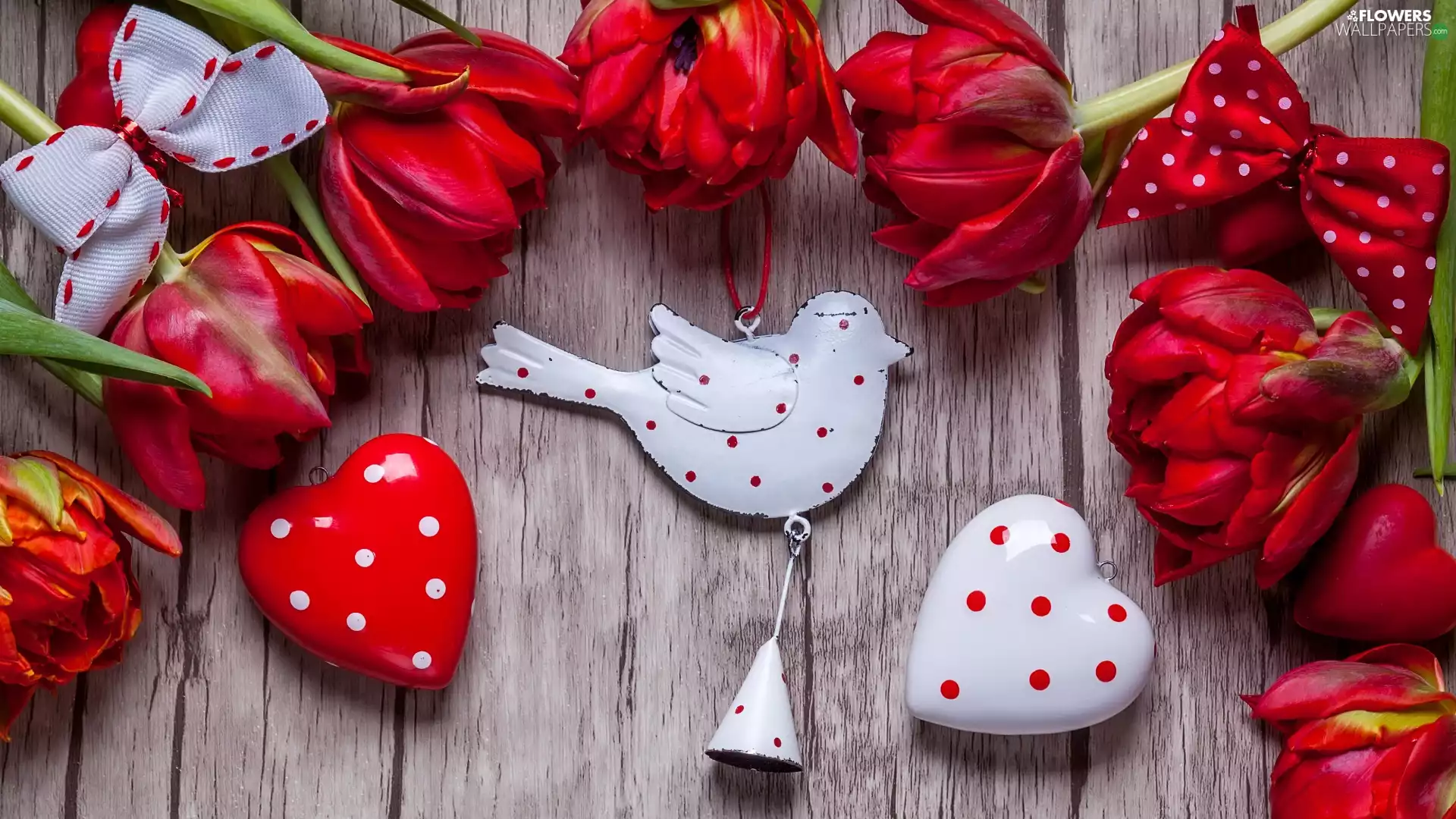 Flowers, hearts, birdies, Tulips