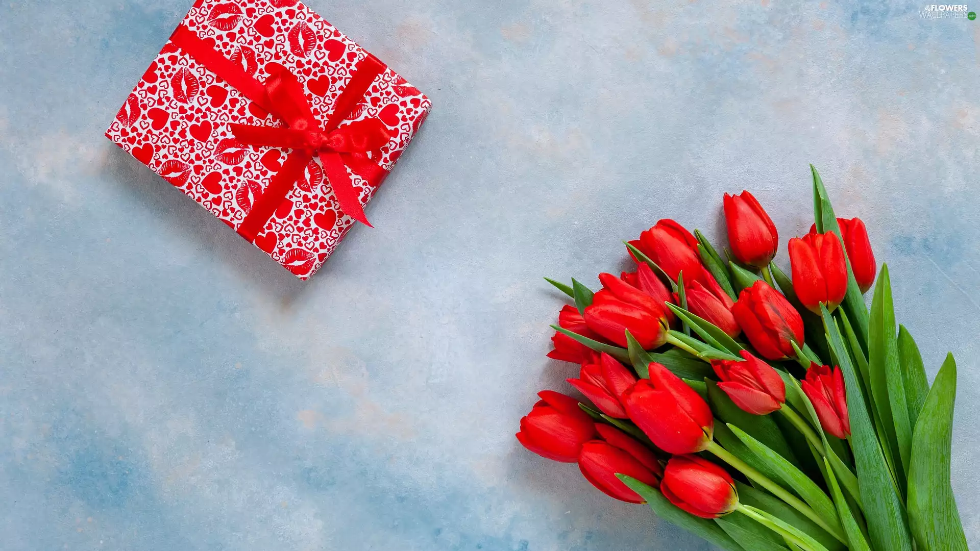 Red, bouquet, Present, Tulips
