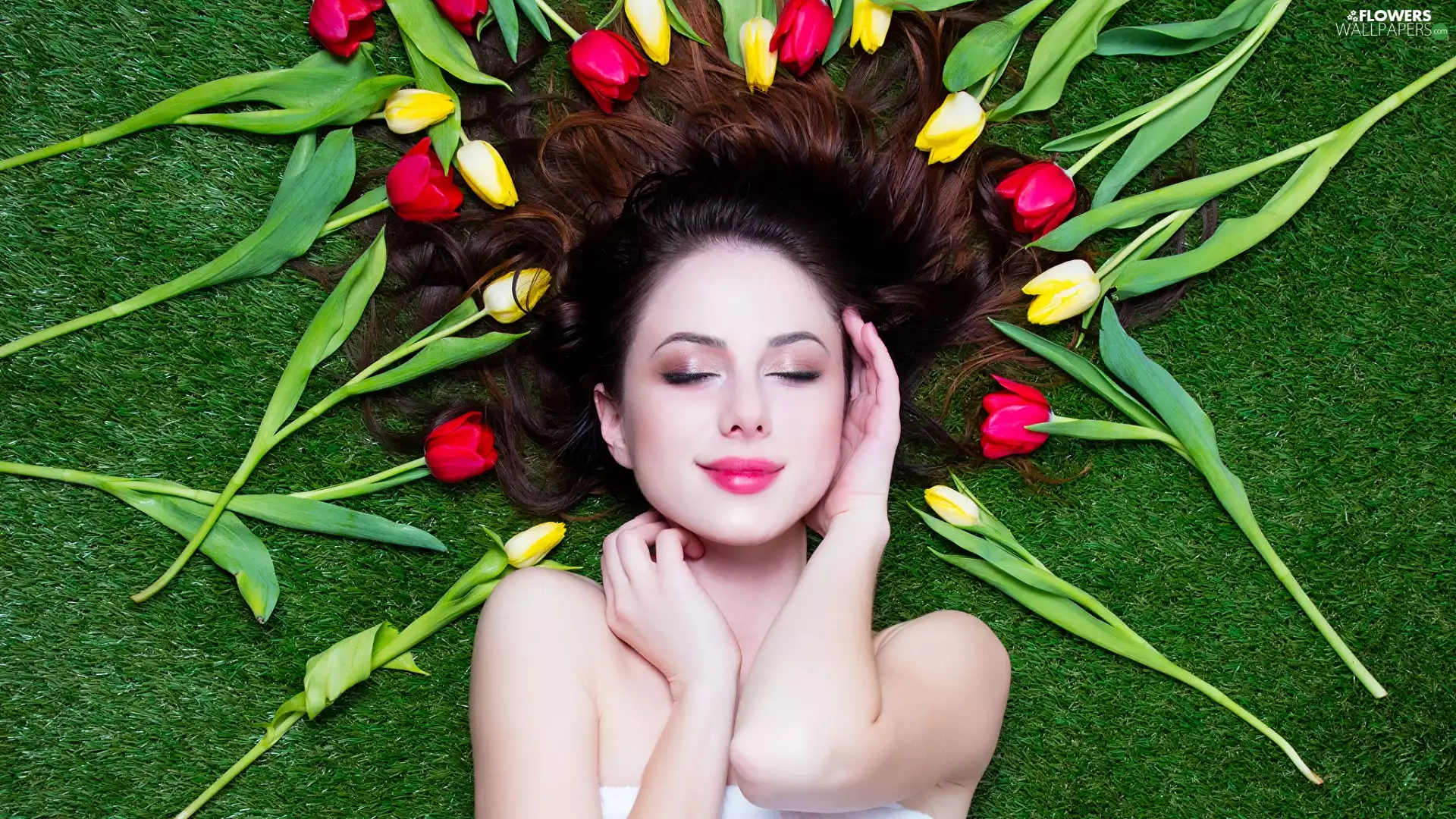 Tulips, smiling, Women