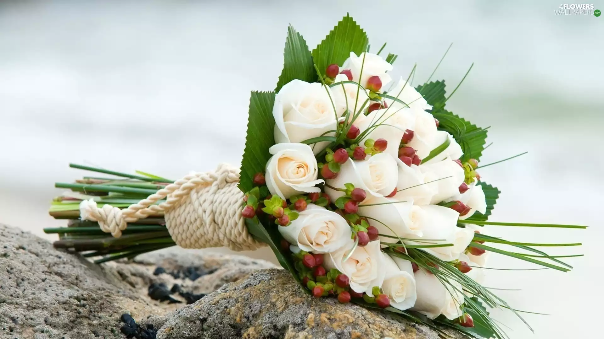 twine, cream, roses