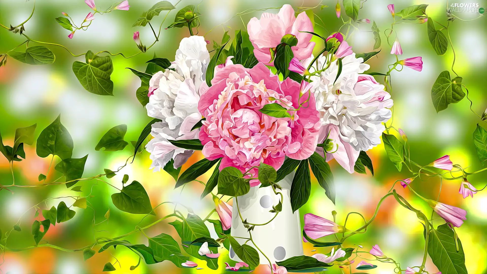Flowers, Vase, 2D Graphics, Peonies