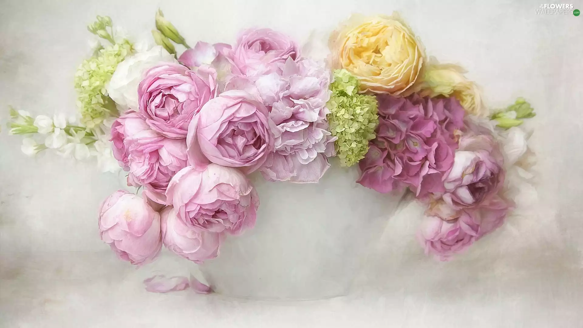 bouquet, roses, vase, Flowers