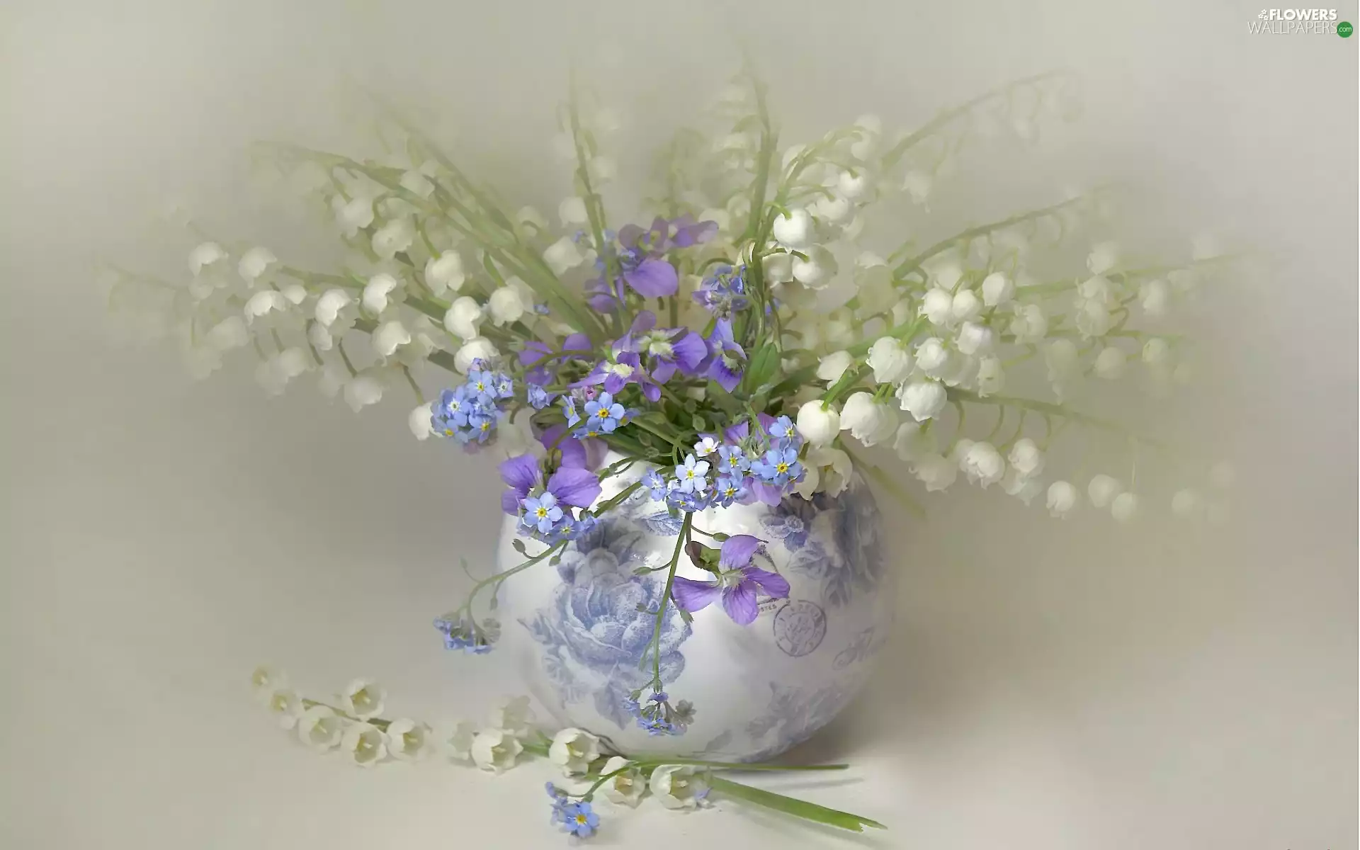 Forget, vase, flowers, lilies, bouquet