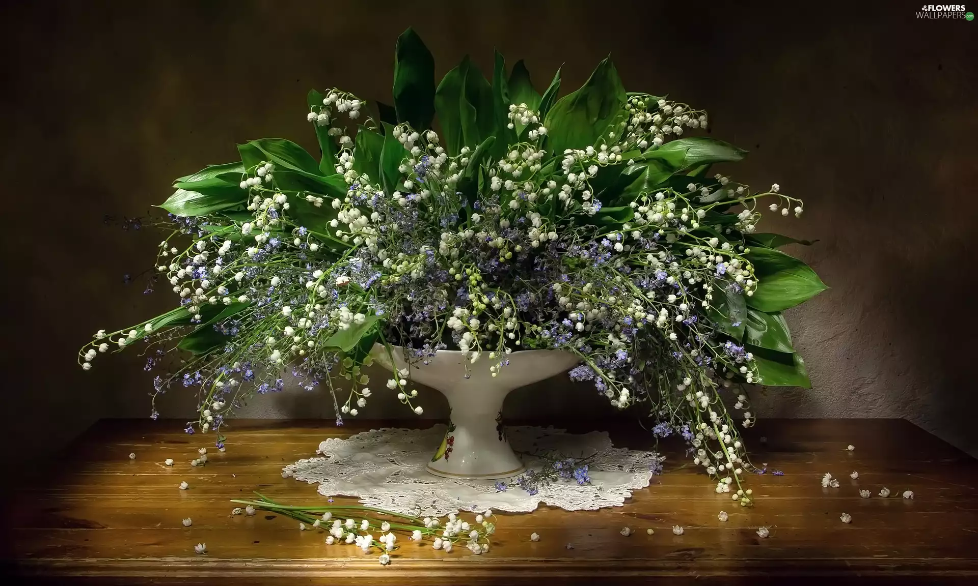 tablecloth, Vase, Forget, lilies, Flowers