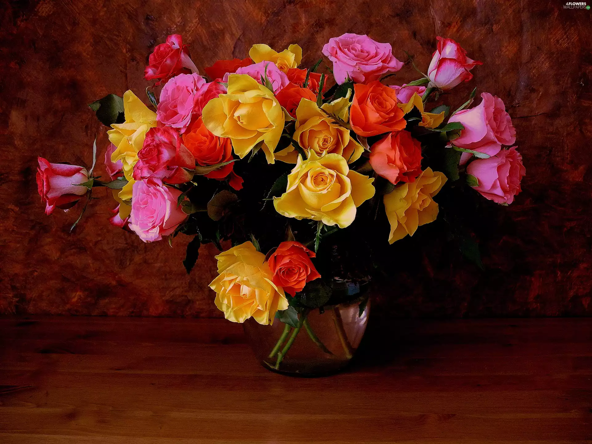 Vase, Flowers, roses