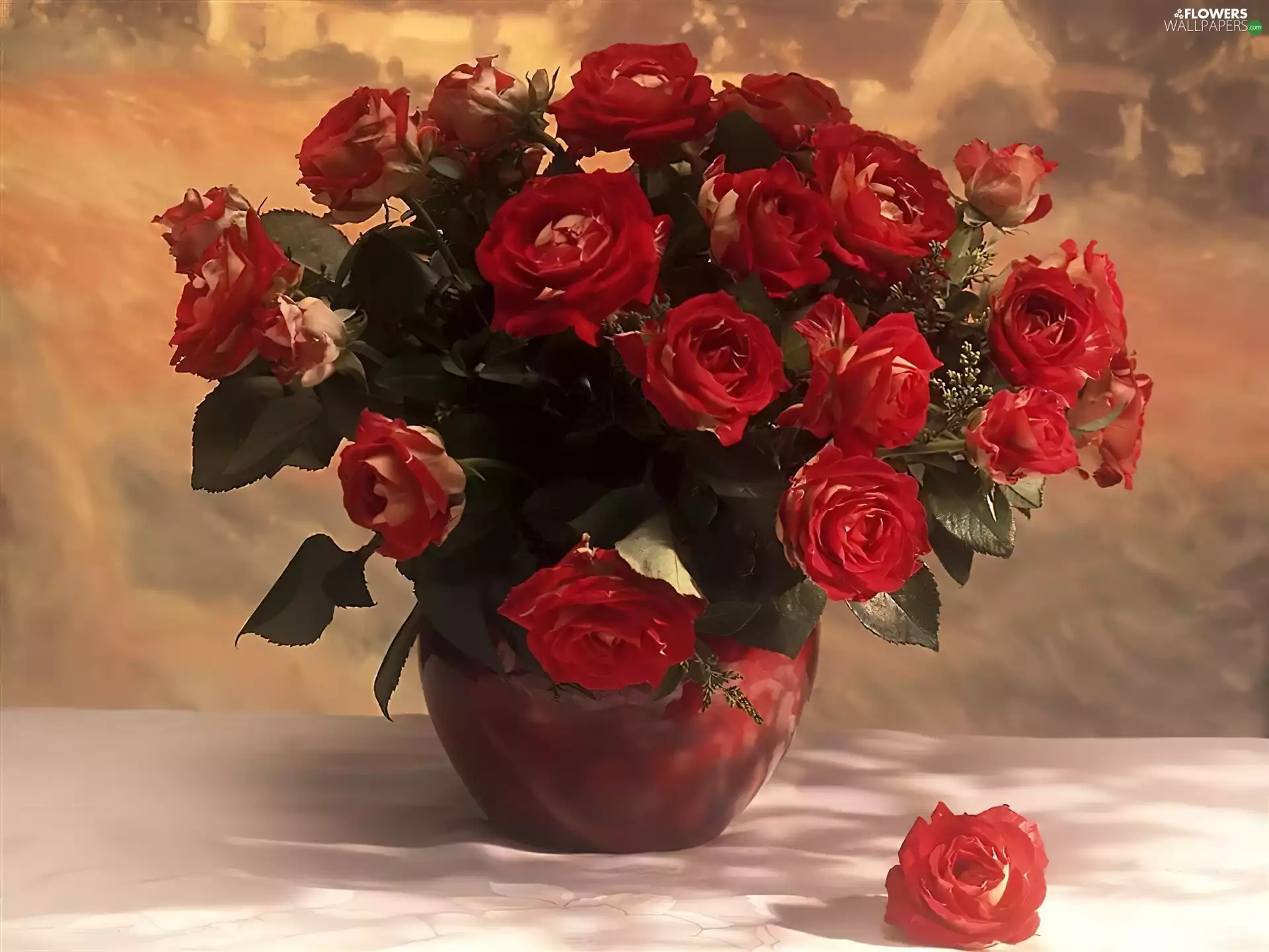 Vase, Red, roses