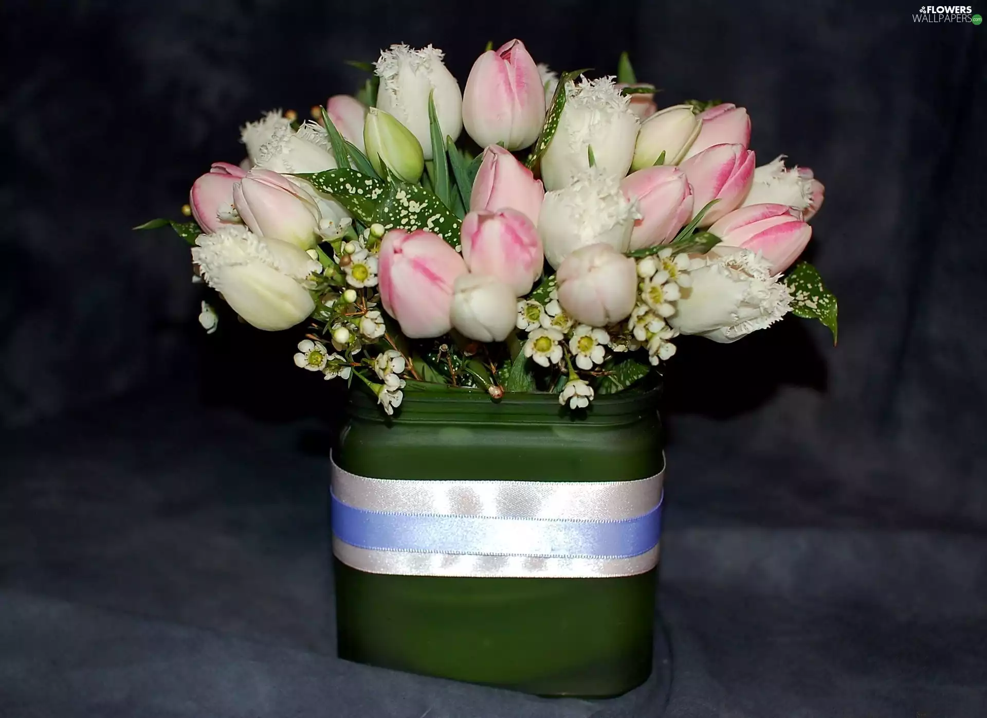 Vase, bouquet, tulips