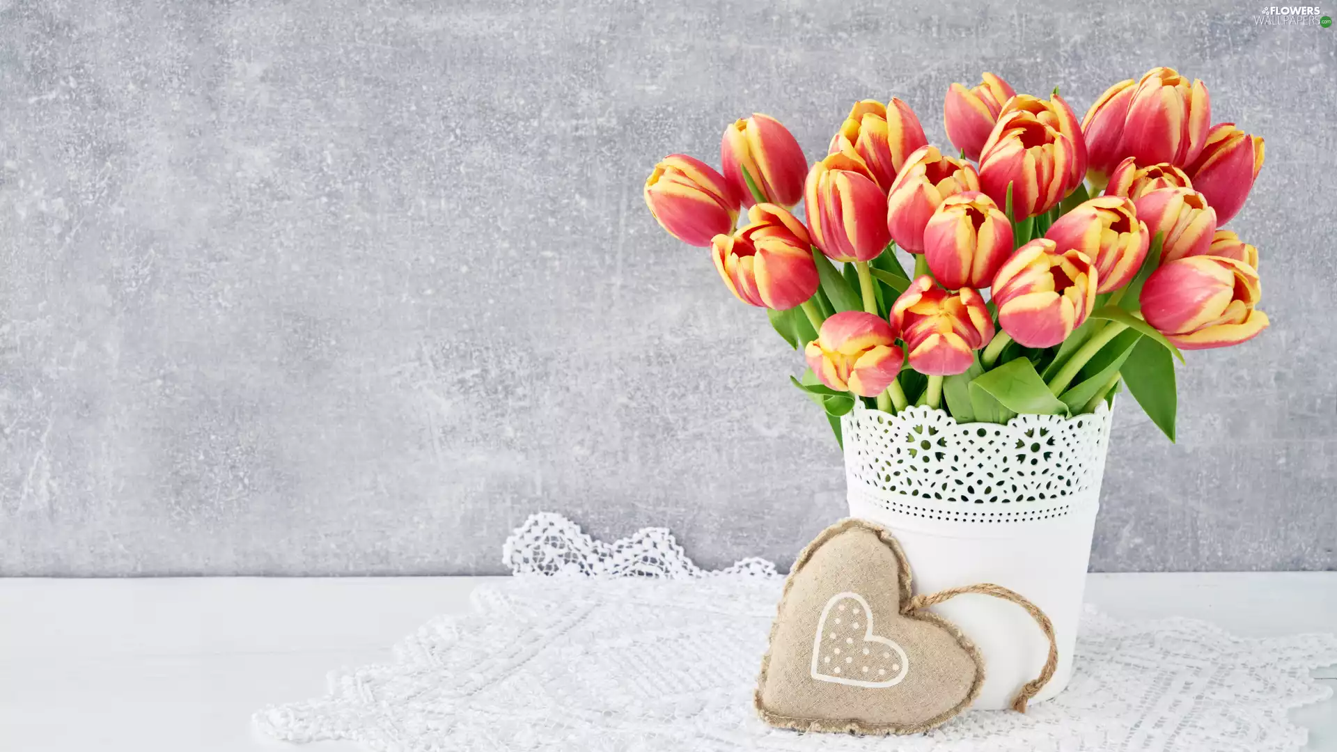 Tulips, Heart, napkin, Vase