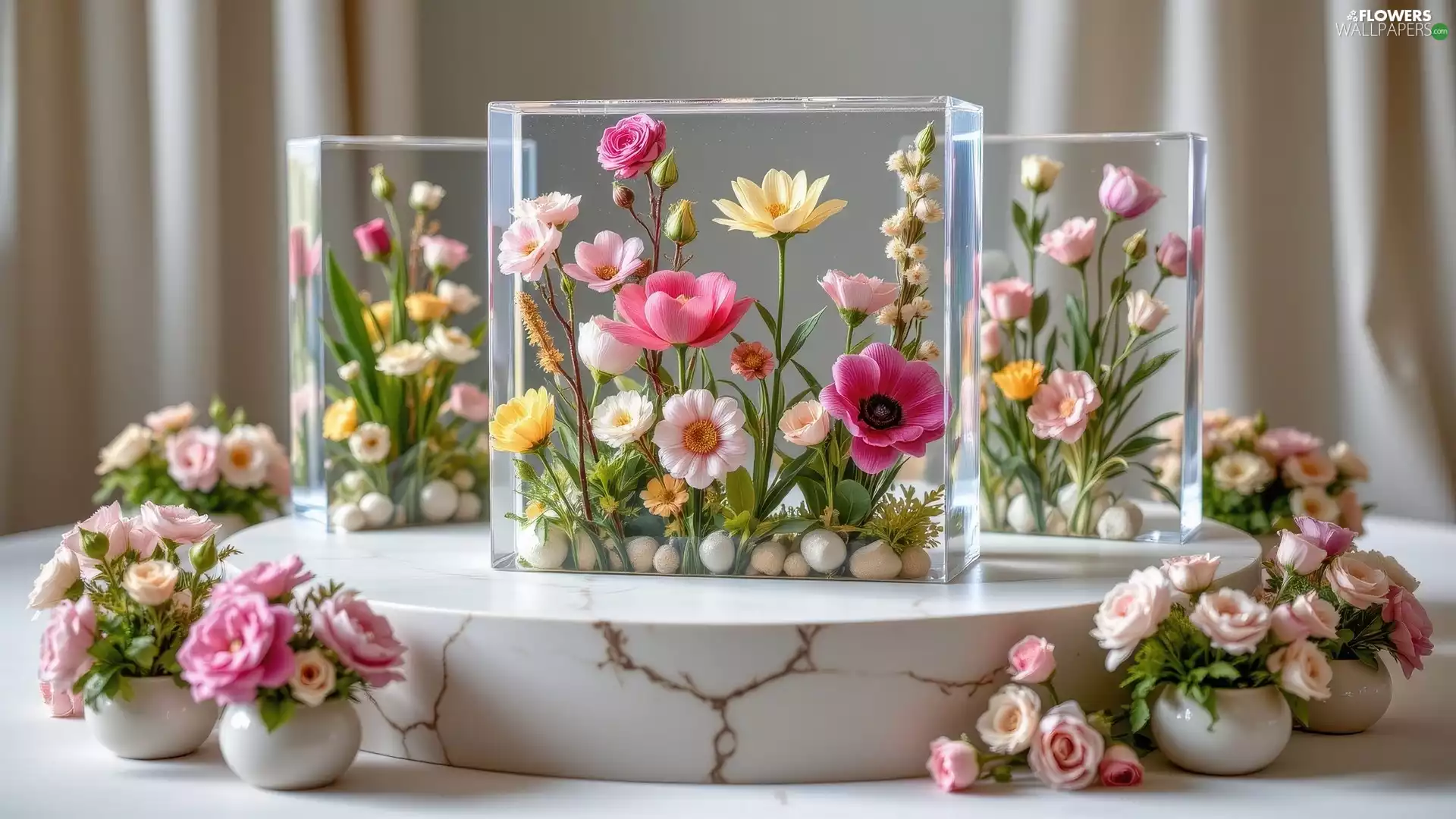 Bouquets, vases, color, Flowers, Platform