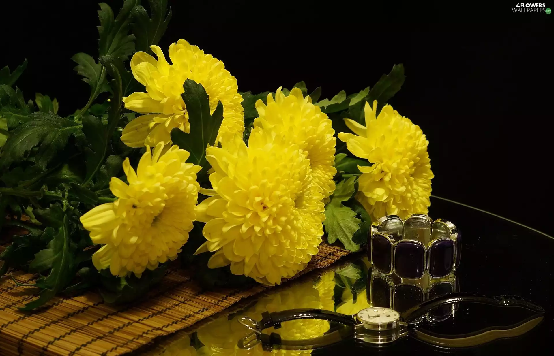 Watch, Chrysanthemums, bracelet