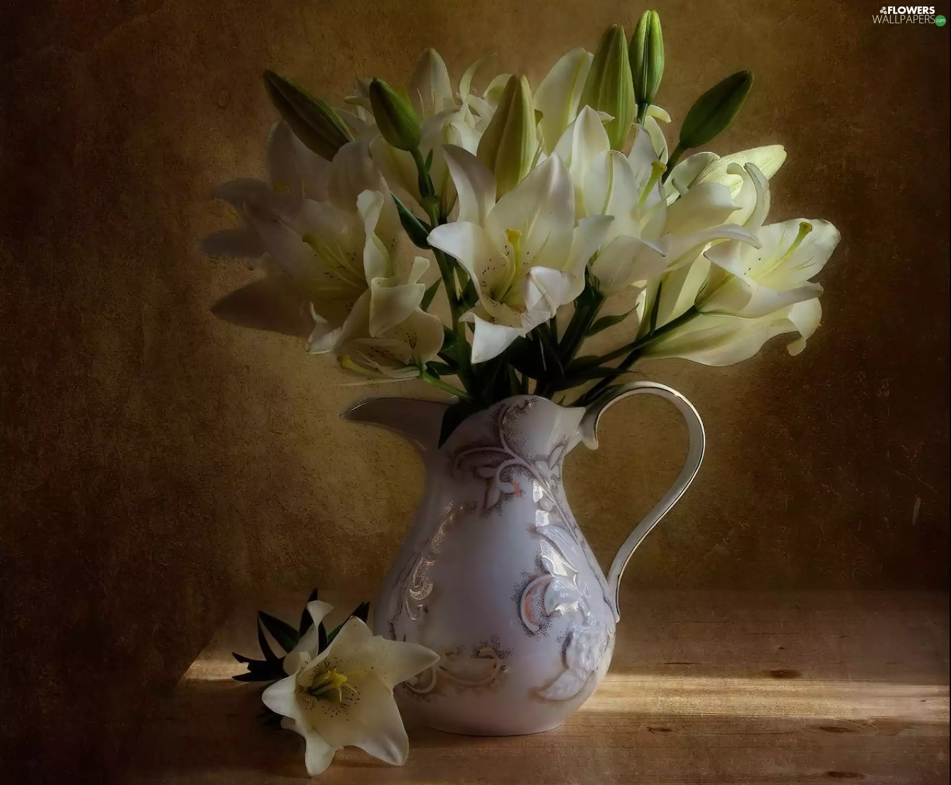 tiger Lilies, pitcher, White