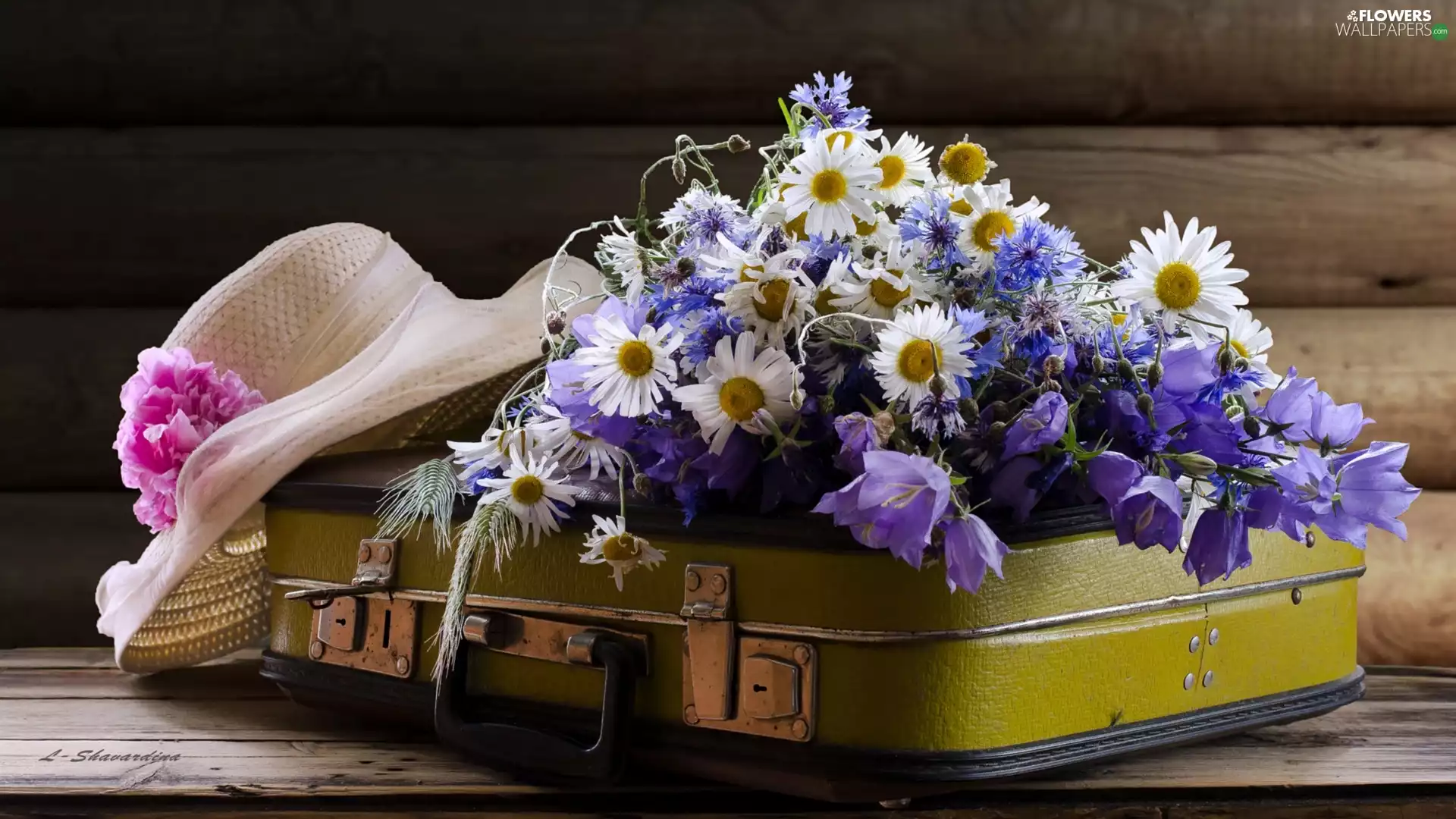 Hat, case, Flowers, Wildflowers, bouquet, Dressing-case