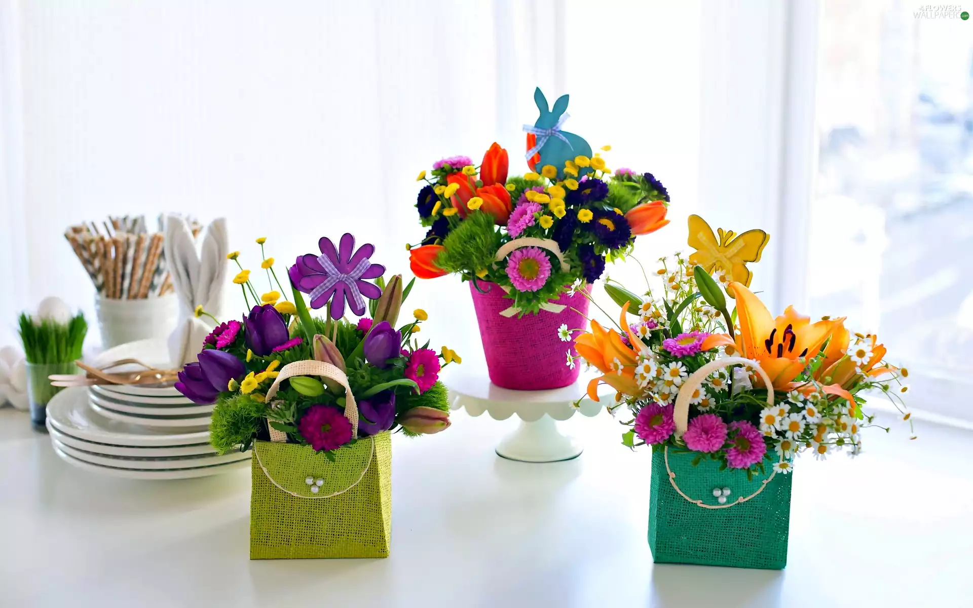 Table, decoration, Flowers, Window