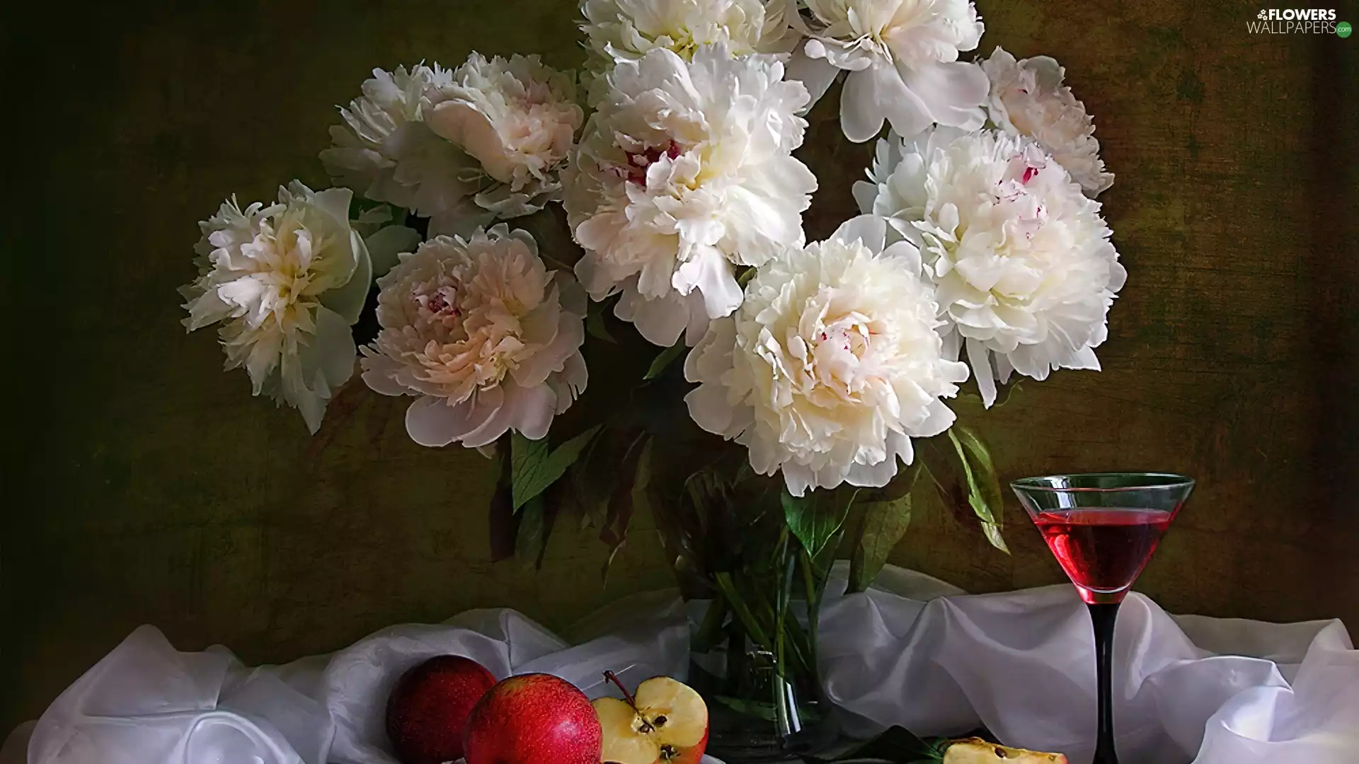 Pink, apples, Wine, Peonies