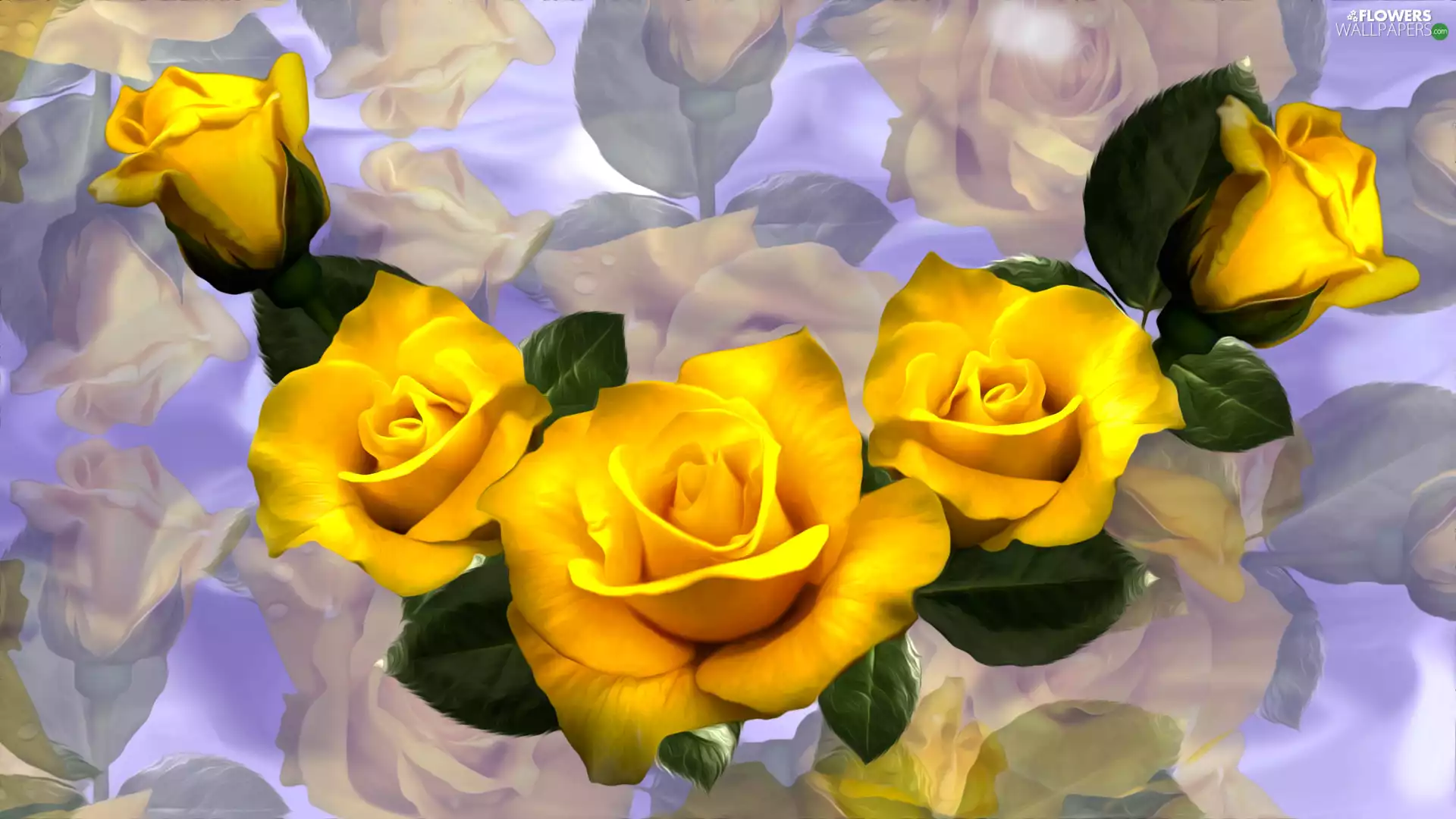 graphics, Colorful Background, Yellow, roses, Flowers