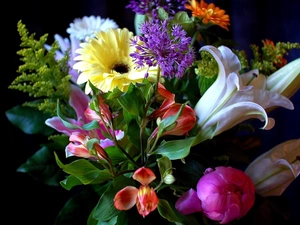 bouquet, dark, background, flowers