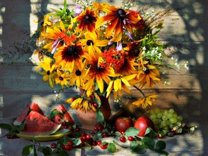 Rudbeckia, watermelon, grape, Bouquet of Flowers