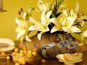 bowl, melon, lilies, Beatyfull, Yellow