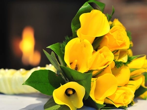 calla, bouquet, yellow