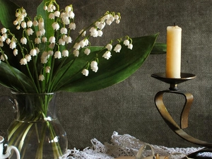 candlestick, lilies, candle