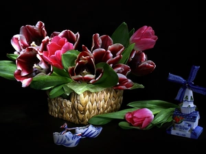 china, basket, Tulips