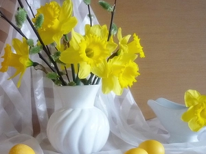 White, Yellow, Daffodils, Vase