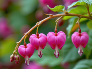 twig, leaves, Pink, Flowers, Bleeding Heart