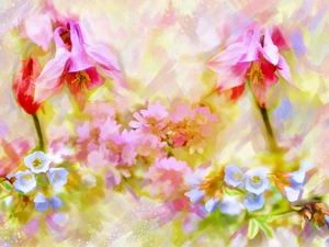 columbine, Flowers, Alberto Guillen, watercolor, picture