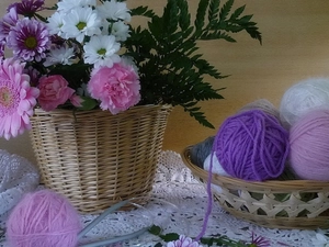 Flowers, composition, cloves, gerberas, basket, Napkins, Threads, basket, Bundles