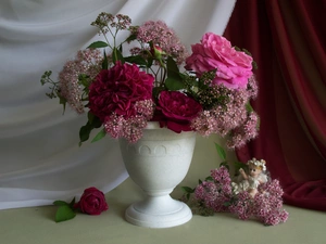 White, bouquet, flowers, Vase