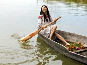 Women, lake, Flowers, Lodz