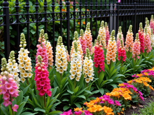 Flowers, foxglove, fence, color, Iron
