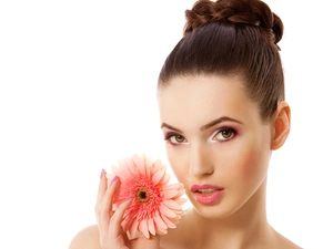 Women, Colourfull Flowers, Gerbera, make-up