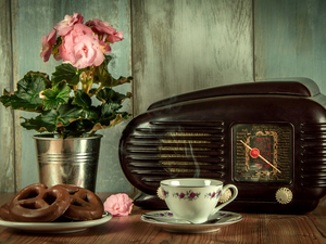 Colourfull Flowers, antique, Gingerbread, cup, begonia, radio